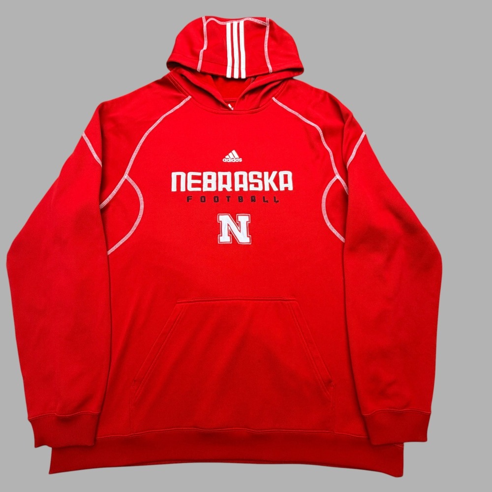 Adidas Nebraska Football Hoodie Mens Sz 2XL Red Contrast Stitching  \Sweatshirt